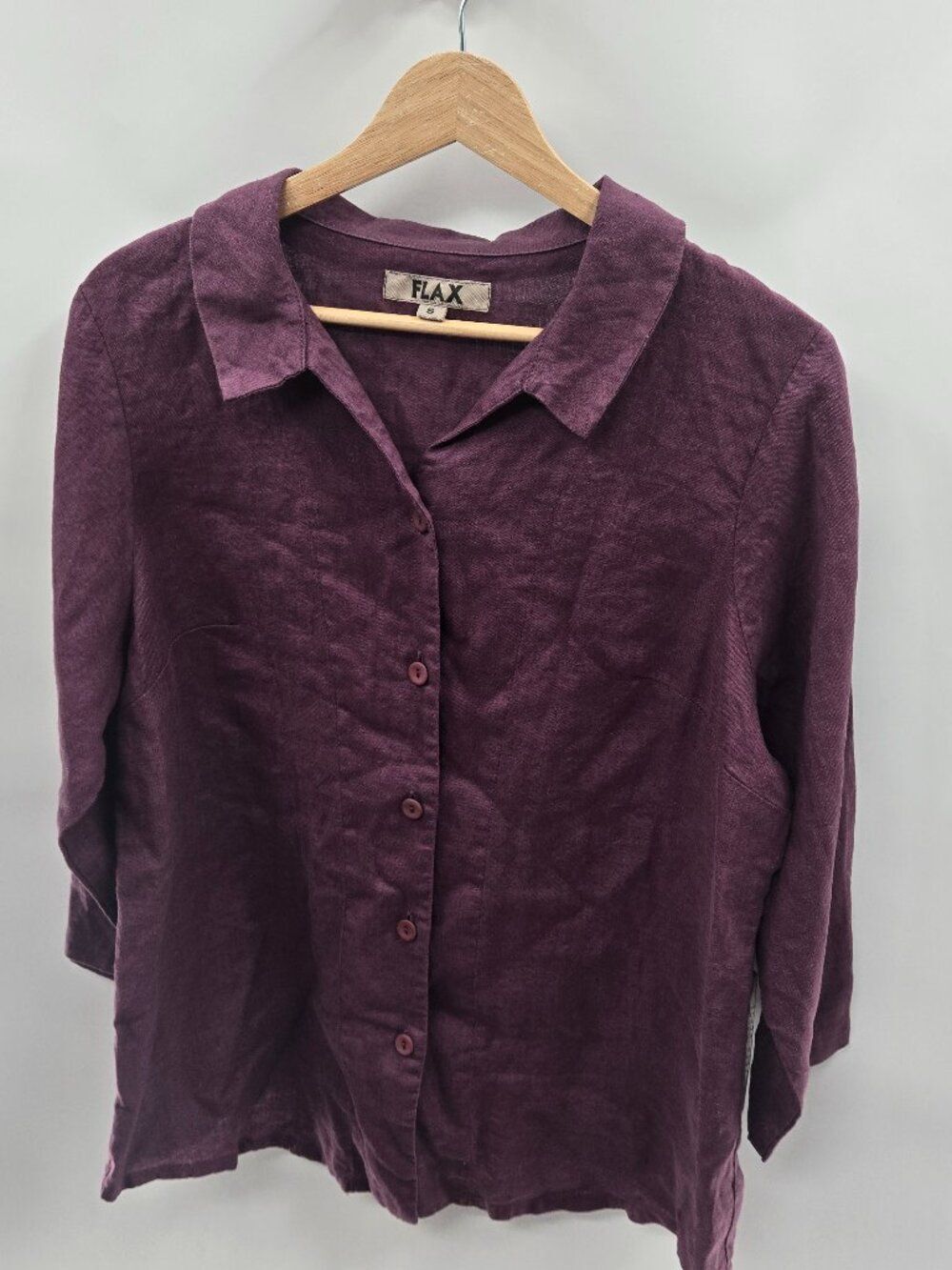 FLAX Purple Plum Linen Button Down Blouse Top Size Small